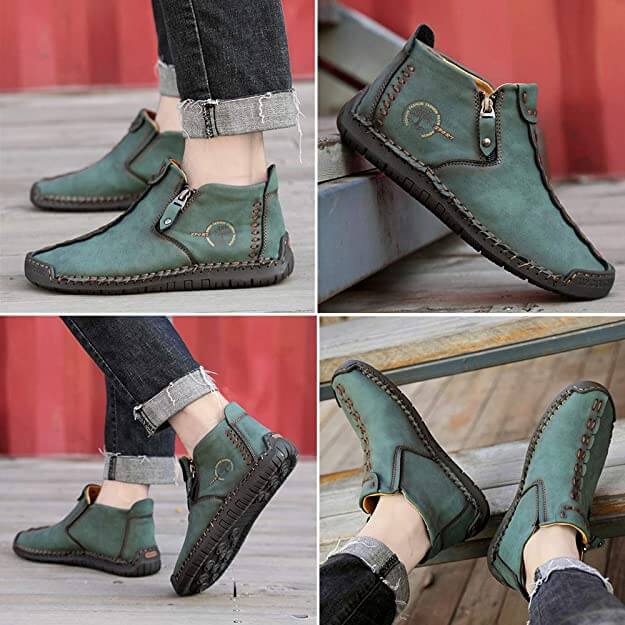 Bottes de cheville vintage cousues main en cuir