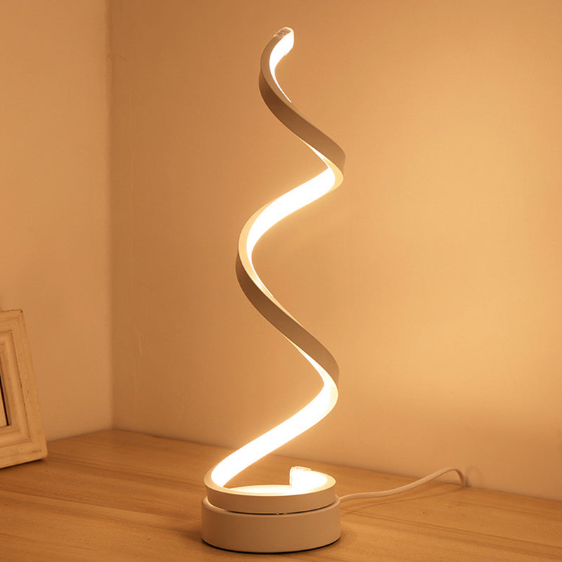 Lampe de table LED moderne à design spiralé blanc