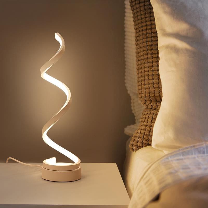 Lampe de table LED moderne à design spiralé blanc