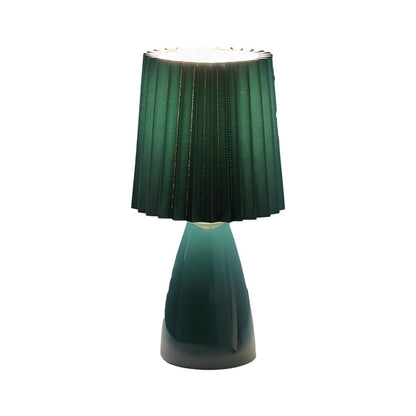 Lampe de table à tissu plissé avec base en verre et port USB 30 cm