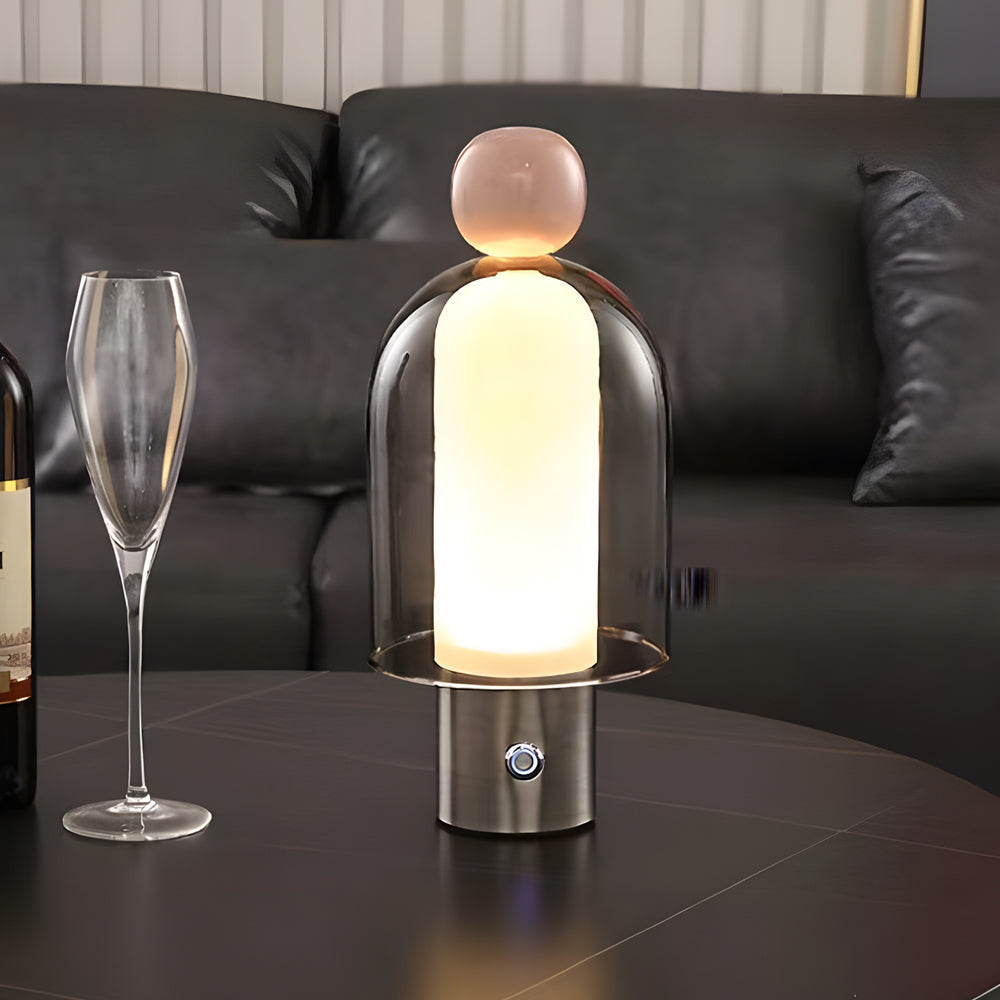 Lampe de table rechargeable en verre transparent à LED dimmable