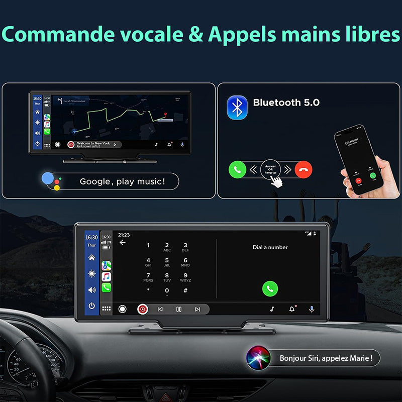 Écran autoradio sans fil 2K avec dashcam et caméra arrière 1080P 64