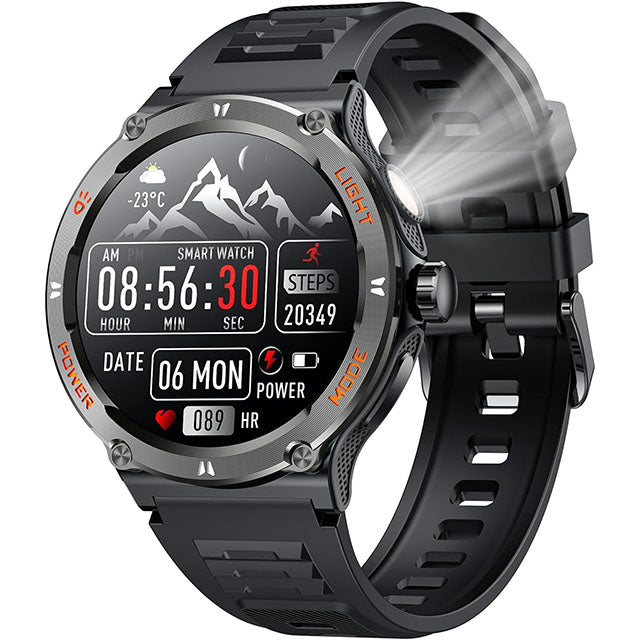 Montre connectée sportive écran HD avec torche LED et boussole