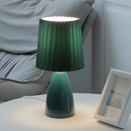 Lampe de table à tissu plissé avec base en verre et port USB 30 cm