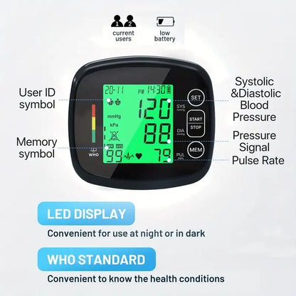 Vitapulse™ – Automatisches Handgelenk-Blutdruckmessgerät mit großem LCD-Display