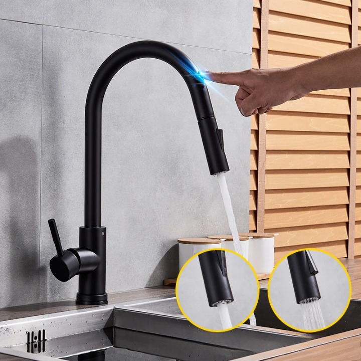 Mitigeur de cuisine tactile rétractable à capteur intégré
