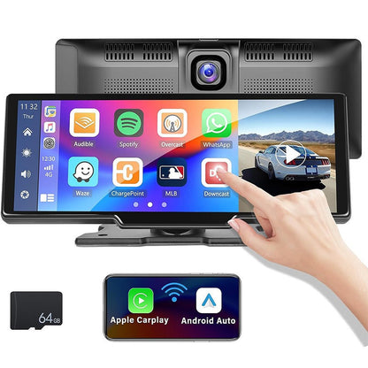 Écran autoradio sans fil 2K avec dashcam et caméra arrière 1080P 64