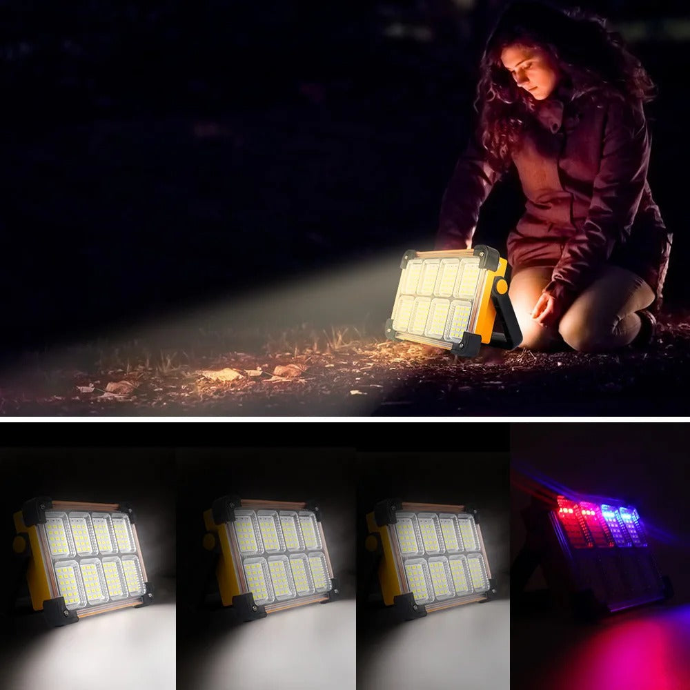 Projecteur LED rechargeable 100W avec powerbank solaire intégrée