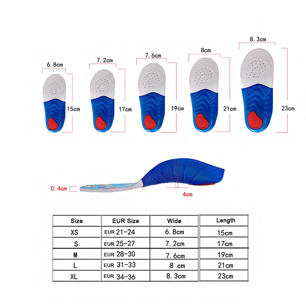 Semelles orthopédiques confortables pour enfants taille ajustable