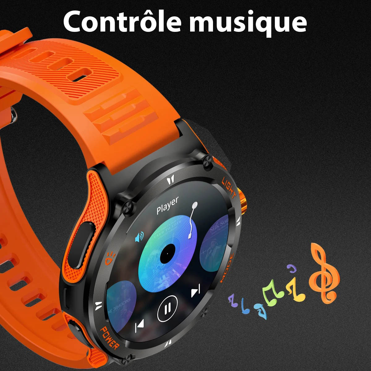 Montre connectée sportive à écran HD avec torche LED et boussole