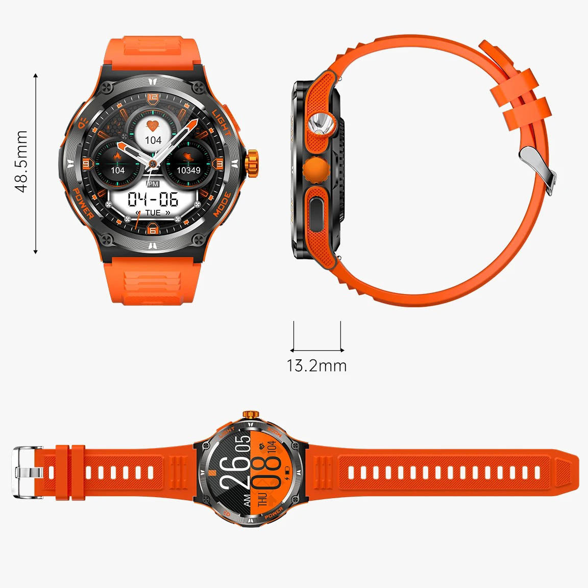 Montre connectée sportive à écran HD avec torche LED et boussole