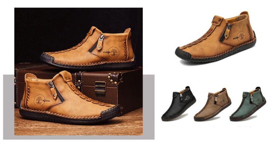 Bottes de cheville vintage cousues main en cuir